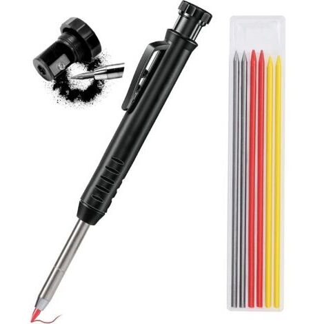 Crayon de Chantier Solide avec Taille Crayon Crayons de Menuisier à Trou Profond Outil de Marquage pour Verre, Céramique, Acier Trempé, Bois (1/5)