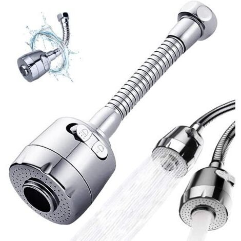 Embout de robinet, rallonge de robinet de cuisine, ventilateur de robinet, rallonge de robinet de pulvérisation, rallonge de robinet rotatif à 360 °, mode mousse et pluie, 17 cm… (1/5)