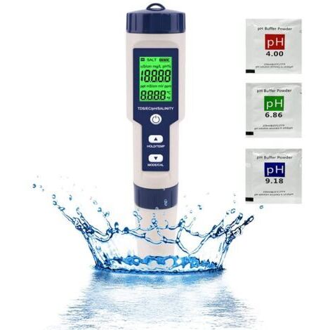 PH-Mètre, 5 En 1 PH/TDS/EC/Salinité/Tempmètre, Testeur De Moniteur De Qualité De L'eau Pour Piscines, Culture Hydroponique, Eau Potable, Aquariums