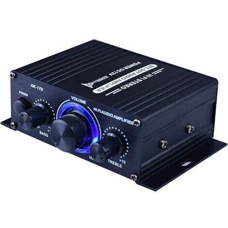 Mini amplificateur de puissance audio HiFi 12 V CC - Récepteur audio stéréo portable à double canal - Noir
