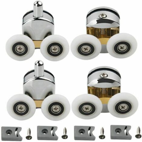 Lot de 4 Roulettes Doubles - pour Porte de Douche Coulissante,À 2 Roues de 23 mm de Diamètre en Alliage de Zinc Salle de Bai,roulettes de rechange pour porte de douche coulissante - Deux roues supérie