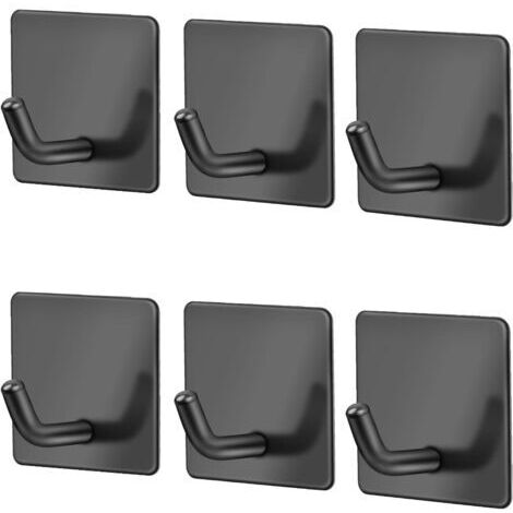 6 Pièces Crochet Adhesif Noir 3M SUS304 Crochet Mural en Acier Inoxydable Antirouille, Résistant à l'huile et étanche sans perçage Porte Serviette Ventouse (1/5)