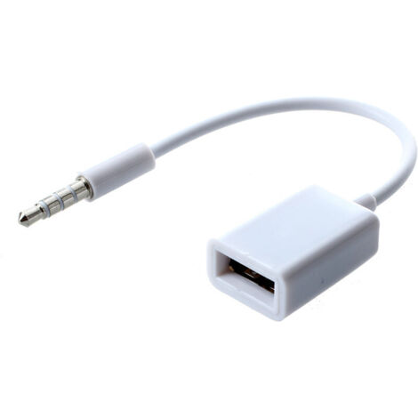 MP3 de voiture 3.5mm male AUX prise audio Jack USB 2.0 Cable convertisseur cordon blanc (1/3)