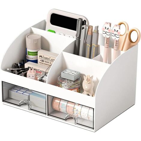 SHINING HOUSE Organisateur de Bureau,Rangement de Bureau Multifonctionnel,Porte-Stylo Peu Encombran pour l'École, Bureau et Salle de Classe Blanc (1/4)