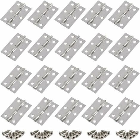 20pcs Charnières en Acier Inoxydable,Charnière de Porte,Trous de Charnière Plats Pliants,Charnière de Tiroir d'Armoire,Connecteurs de Charnière de Fenêtre,Charnière d'Armoire Bote Argent,avec 20 Vis G (1/4)