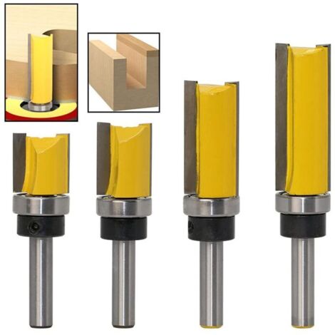 SHINING HOUSEJeu de 4 mèches de toupie, tige de 8mm, profil, rainure, flûte, travail du bois, outils de coupe professionnels, toupie, jaune (1/4)