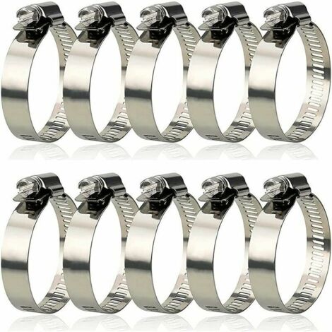 304 Collier de Serrage Inox,Collier de Serrage Métallique Diamètre Réglable de 27 à 51 mm,Collier de Serrage Pour Piscine Pour la Fixation des Tuyaux 10 Pièces，