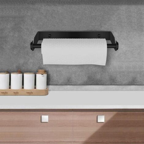 Porte Rouleau de Cuisine sans perçage, Porte Sopalin de Cuisine Mural, Porte Essuie Tout de Papier en Acier Inoxydable, Distributeur de Rouleau, Support Essuie Tout (Noir) (1/4)