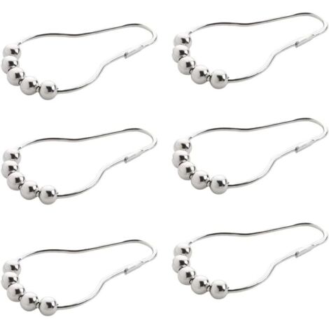 SHINING HOUSE Crochets pour Rideau de Douche, 6 Pcs Anneaux de Douche en Acier Inoxydable, Accroche Rideau de Douche, Crochets pour Rideaux de Douche Antirouille, avec Système Coulissant (1/4)