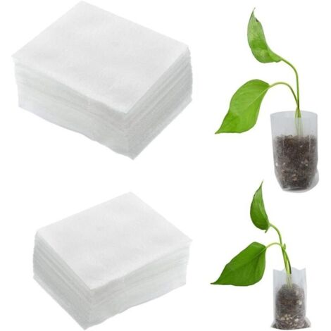 SHINING HOUSE200 pcs Sacs de Plantes Sac de Culture de Semis Sac Biodegradable Sacs de Pépinière Sac de Plante en Tissu Dégradable pour Non-tissé (2 tailles)1012cm,1614cm, Blanc (1/4)