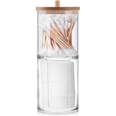 Distributeur de Coton-Tige Transparent - Boîte de Rangement pour Coton Démaquillant et Tampons (1/4)