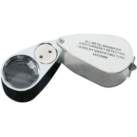 Loupe de bijoutier 40X Loupe Pliante en métal avec loupe à lumière UV LED pour Diamants bijoutiers pièces de Monnaie (Reconnaissance de Devise/Identification de Bijoux) (1/4)