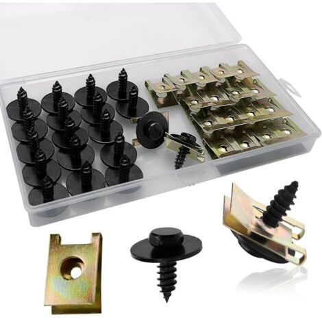 40 Pièces Clip à Vis et Écrou de Kit, Écrous de Fixation pour Garde-Boue de Voiture, Type U Sous Support de Passage Roue Kit, pour Voiture Panneau de Porte Intérieur (1/4)
