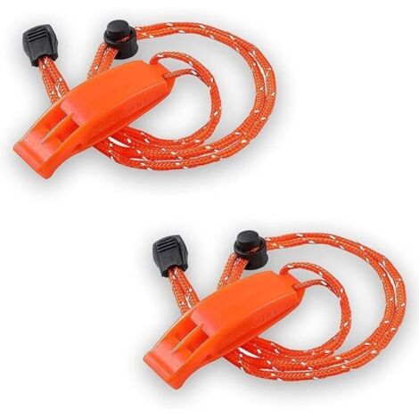 2 Pièces Sifflet de Secours avec Cordon, Sifflet Securité Randonnée, Sifflet d'urgence de Survie pour Signalisation, Sauveteurs, Extérieur, Randonnée, Trekking, Lanière De Cou 40cm Ajust (1/4)