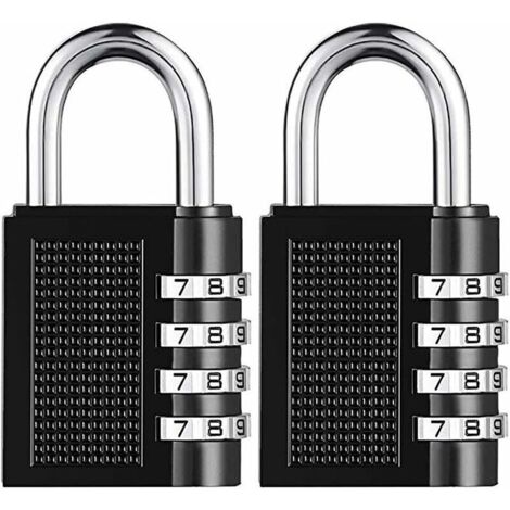 Cadenas à combinaison robuste à 4 chiffres avec cadenas à combinaison réinitialisable pour l'école, la salle de sport, l'extérieur, l'abri de jardin, – Lot de 2 ,794015mm,noir (1/4)