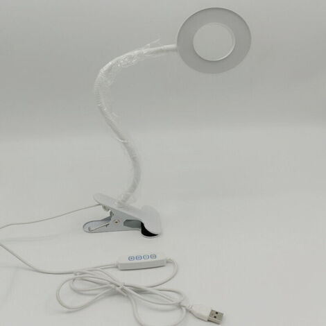 Lampe de Bureau Pince Lampe de Lecture Clipsable Luminosité Réglable Lampe Pince pour Lit Lampe Bureau Led USB pour Étude et Travail, Blanc (1/4)