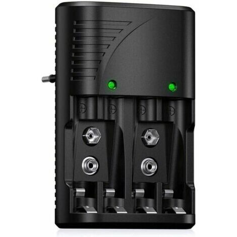 Chargeur de Piles Universel pour AA/AAA/9V, Chargeur Rapide 6802 pour Piles Rechargeables NI-MH AA/AAA ou 9V, avec Indicateur LED, Tension Mondiale. (1/5)