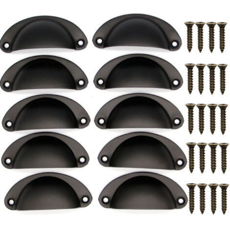 10PCS Poignée de Coquille Vintage, Bouton de Porte, Poignée de Meuble, Rétro Poignées de Porte en Fer Avec Vis pour Meuble Tiroir Armoire Cuisine Placard, 8,1 cm x 3,5 cm (Noir) (1/3)