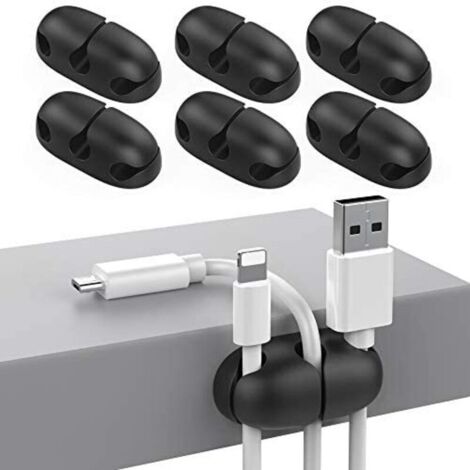 Lot de 6 Organisateurs de Câbles pour Câbles de Bureau Clips de Rangement de Câbles Adhésifs Solides pour Organiser Le Fil de Cordon USB, Le Bureau à Domicile et La Voiture (Le noir) (1/4)