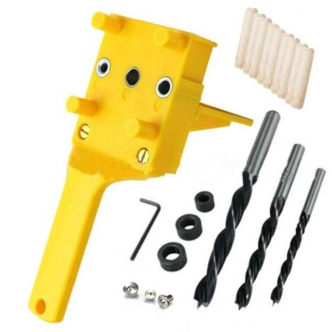 SHINING HOUSE 41 PCS Gabarits de Perçage Cheville Gabarit de Percage Tourillon Kit Gabarait de Goujon Menuiserie à Trou Droit avec Centreur Tourillon 6/8/10mm pour Goujon en Bois à Main (Jaune) (1/4)