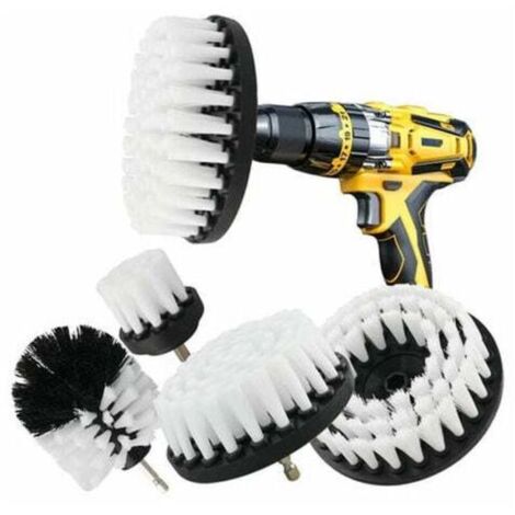 Brosse de nettoyage de foret 5 pièces, adaptée au foret de voiture, carrelage, tapis, baignoire, cuisine, salle de bains, brosse blanche (1/4)
