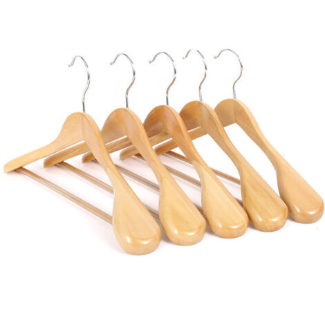 Lot de 10 Cintres de Luxe en Bois Massif Naturel 44.5cm, de Épaules Larges, pour Manteau Costume Veste, avec Barre Ronde Antidérapante (1/4)