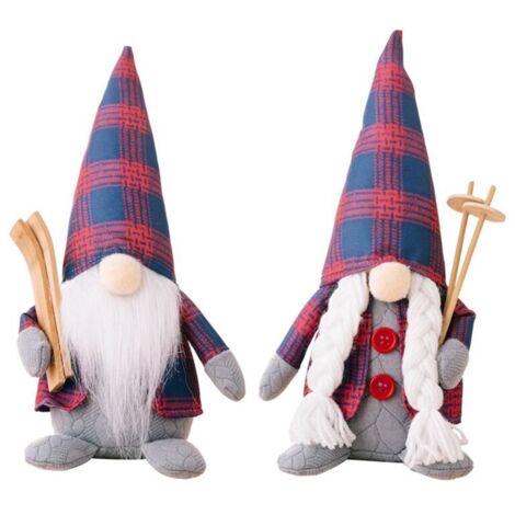 Ornement de NoëL Couple Damiers Rouges et Bleus Gnomes PoupéE Rudolph Gnome Sans Fournitures DéCoration B (1/4)