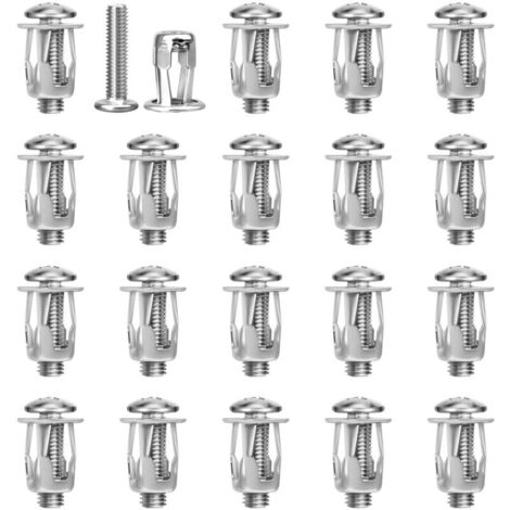 Lot de 20 écrous cric M6 x 25 pour voiture, vis en métal, pétale, pour mur creux, peau en fer