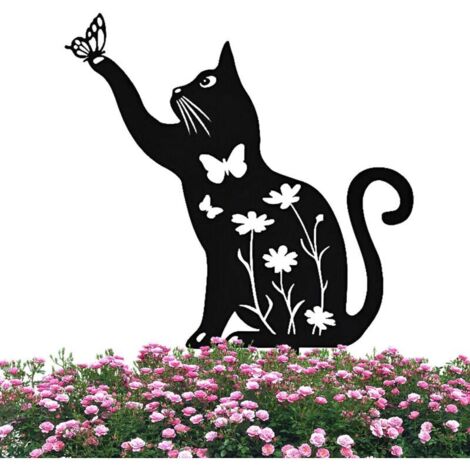 Chat Décoratif, Statues D'extérieur Jardin Chat en Métal, Piquet Creux Chat Noir, pour La Décoration Jardin Et Les Ornements Pelouse pour Les Amoureux des Ch (1/4)