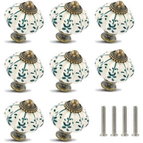 Lot de 12 boutons en céramique ivoire et verte - boutons d'armoire citrouille boutons de commode rétro - tirettes de tiroir vintage avec vis pour tiroir de placard armoire et projet de