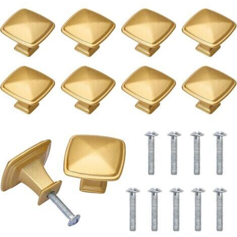 Lot de 10 boutons dorés pour tiroirs d'armoire, poignées de porte en laiton pour armoires, cuisine, placard, salle de bain avec boulons à vis, forme carrée, alliage de zinc