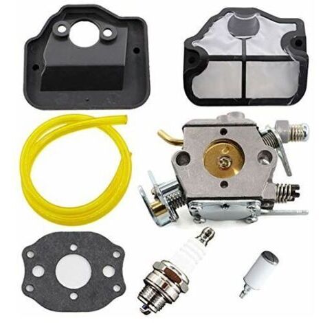 Carburateur de Remplacement pour Tronçonneuses Husqvarna 36, 41, 136, 137, 141, 142, Inclus Bougie d'Allumage et Kit de Filtre à Air, Remplace les Numéros 530071987, 530035482, 530029811. (1/5)