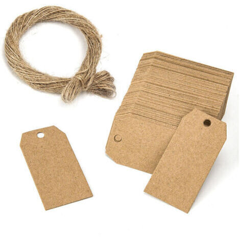 Lot de 100 étiquettes en papier kraft - étiquettes à suspendre avec 20 mètres de ficelle de jute naturelle pour cadeaux, mariage, Saint-Valentin - 3 x 5 cm,Versailles (1/4)
