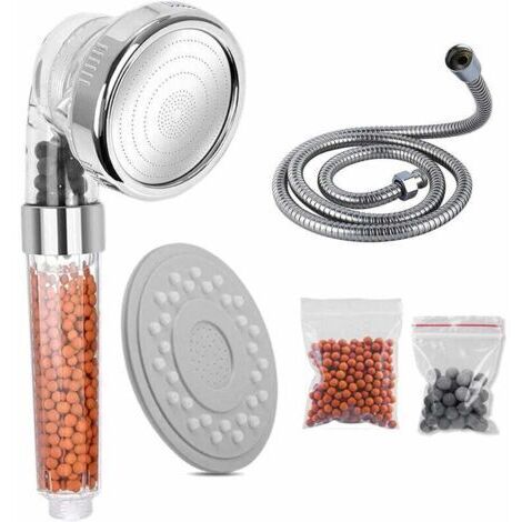 Pommeau de Douche, Pommeau Douche Anti Calcaire avec Tuyau, Pommeau de Douche Pression & Économiseur d'eau Douchette Massages 3 Modes & 3 Genre de Billes Filtrage Convient à Salle de Bains (1/4)