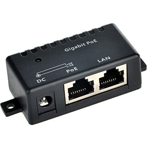 Injecteur Gigabit PoE 1 Port GPOE-1-WM (Alimentation Non Incluse) Injecteur Ethernet IEEE 802.3af/802.3at 1000Mbps Connecteur CC 2,1x5,5mm Prise en Charge de l'alimentation 1256V, Noir