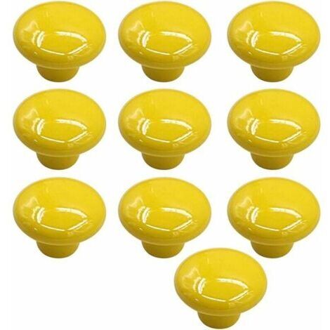 Bouton Porte 10 PCS Céramique Poignée Porte de Cuisine Armoire à Tiroirs Porte Boutons Jaune 33mm