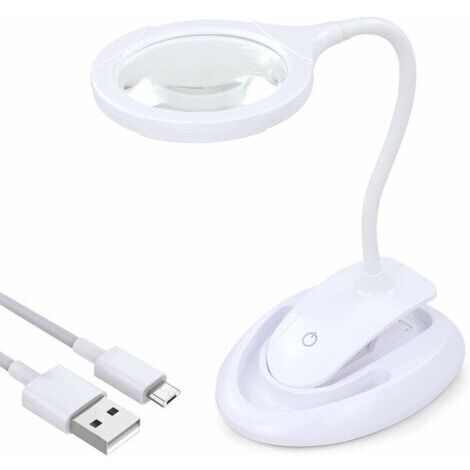 Loupe avec lumière, lampe grossissante 5X 10X avec support et pince, lampe grossissante de bureau rechargeable et à luminosité réglable pour la lecture de près Hobby Crafts Workbench Sewing (1/5)