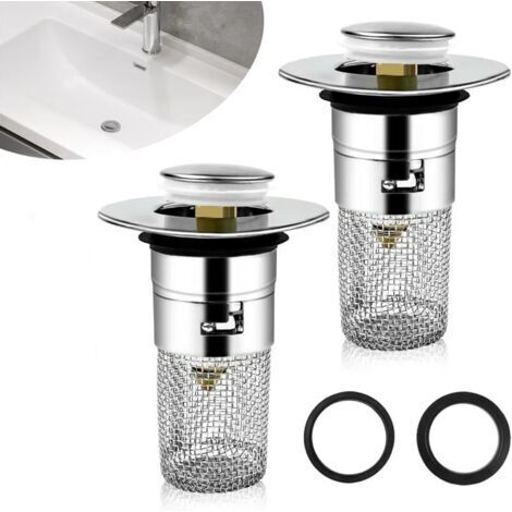 Bonde de lavabo 2pcs – Filtre amovible 33-40mm – Acier inoxydable – Design pop-up pour salle de bain et cuisine (1/5)