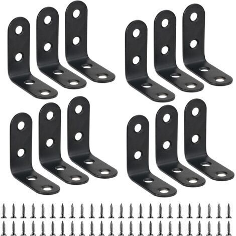 12 Pièces équerre de Fixation 40mmX40mm Equerre de Fixation Noir Angle Droit Support en forme de L 40mm équerre Angle 90 Degrés en Acier Inoxydable équerre étagère pour Bois Meubles Placard Support (1/5)