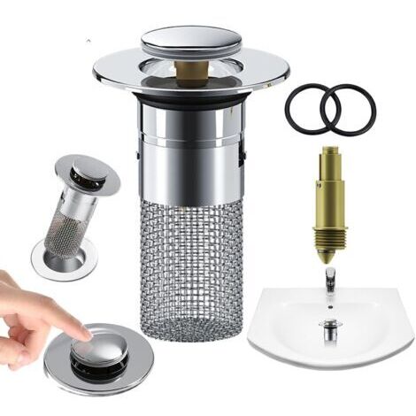 Bonde Lavabo Universel, Pop Up Bouchon de Vidange Universel, Bonde De Lavabo avec Panier Filtrant pour Cuisine, Salle de Bain Et Balcon (34-40mm) (1/4)