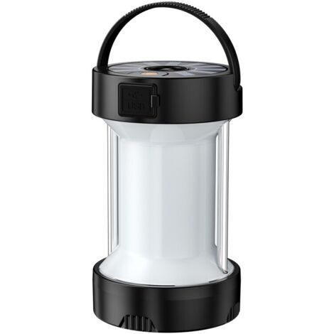 Lampe de camping extérieure rechargeable de type C, 1000 lumens, 4 modes alimentés par batterie, lampe de secours à LED solaire multifonction étanche pour le camping, la randonnée, la pêche Noir (1/5)