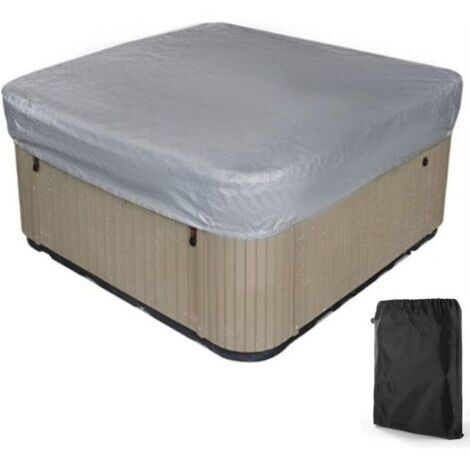 Bache d'extérieur pour Spa Housse de Bain à Remous Carrée Etanche Couverture de Spa en Tissu Polyester 190T Anti-poussière Anti-UVavec Un Sac de Rangement ,Noir——Gris 207×207×30cm-- (1/5)
