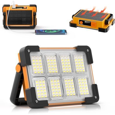 Projecteur LED rechargeable portable – 4 modes d'éclairage – Recharge USB et solaire – Poignée réglable 180° – Lampe de travail pour chantier (1/5)
