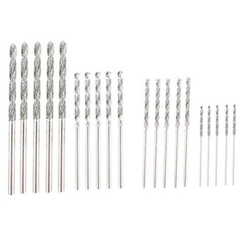Ensemble de 20 Forets Diamantés 4 Tailles 1 1.5 2 2.5 mm pour Perçage Verre Coquillages Pierres Précieuses (1/4)