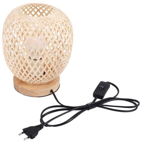 Lampe de Table Rotin Style Japonais pour Chevet et Bureau avec Prise Européenne (1/4)