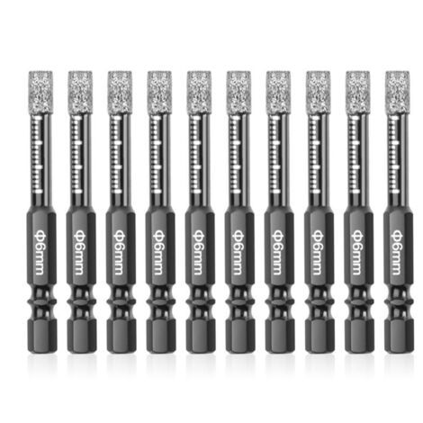 10 Pièces Forets Diamantés 6 mm pour Céramique Carrelage Verre Marbre Brique Pierre
