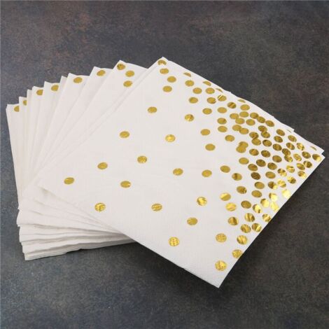 Serviettes À Cocktail Pois Papier 3 Épaisseurs Paquet de 50 Dorés pour Anniversaires Mariages Fêtes et Événements