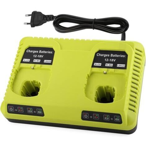 Chargeur pour batteries Ryobi 18V – Charge rapide 3A – Compatible Lithium-Ion, Ni-Cd, Ni-MH – Charge 2 batteries simultanément