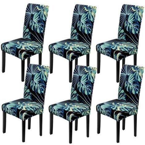 Housse de Chaise 6 pièces Couverture de Chaise Extensible Amovible Lavable Moderne Dossier Haut Housses de Chaises pour Salle à Manger Hôtel Mariage Décor(Feuilles Bleues,6 PCS) (1/5)