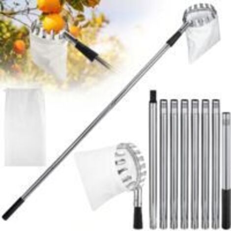 Outil de récolte de fruits, pince à pommes avec poteau de connexion en acier inoxydable et sac en tissu, pour orange, citron, pomme, poire - 3.5m (1/4)
